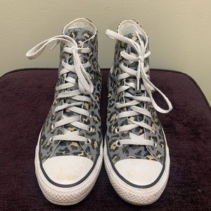 Grey and Tan Cheetah Print Hightop Converse